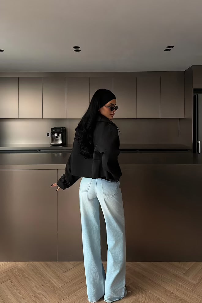 Double-Breasted Oversized Crop Coat