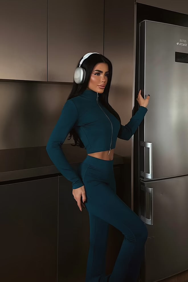 Slim Fit Zip Up Tracksuit With Flare Leg