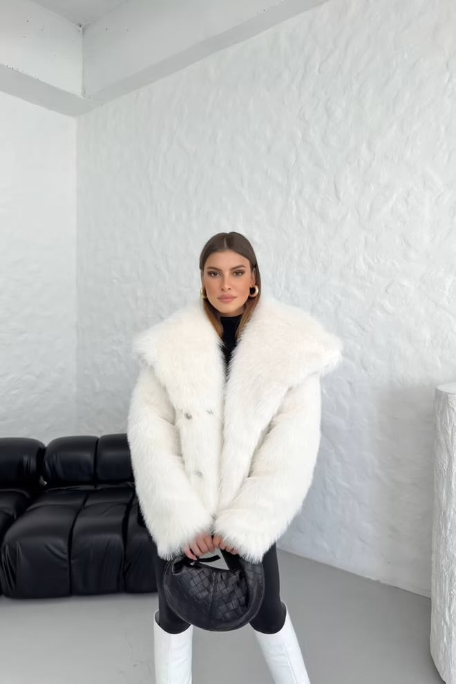 Oversize Snap-Front Imported Fur Coat