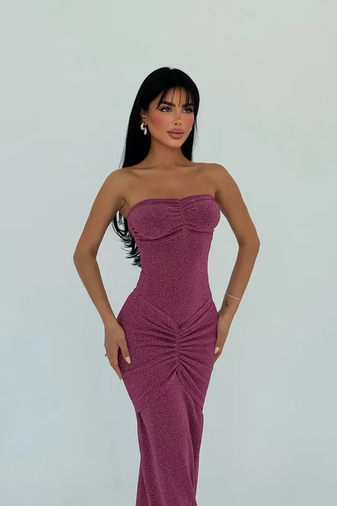 Fuchsia Strapless Sleeveless Bodycon Dress
