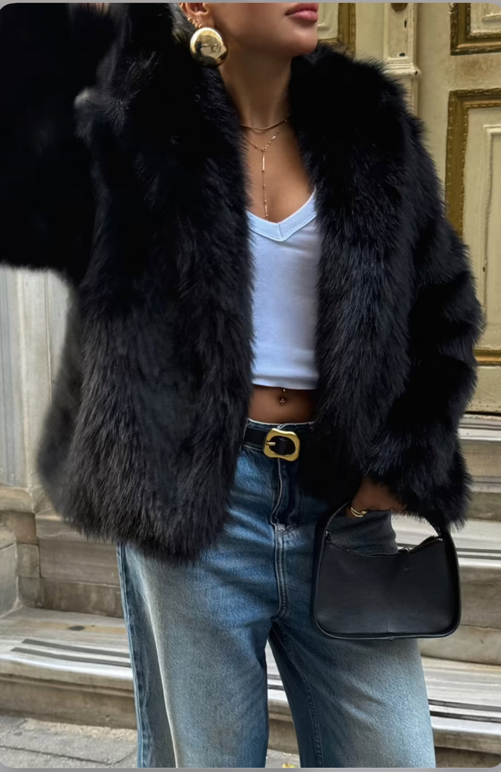 Fur jacket with an oversized fit and notched collar