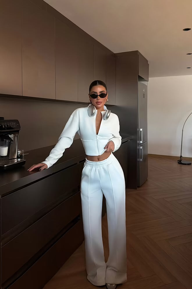 Tracksuit With Hooded Neck And Wide Leg Palazzo Pants