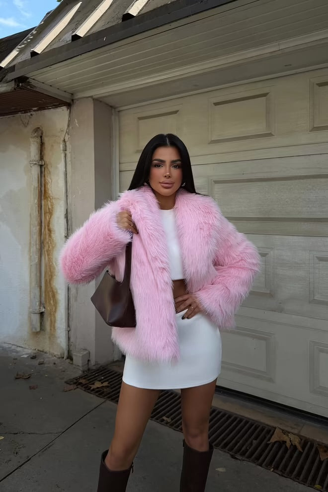 Fur jacket with an oversized fit and notched collar