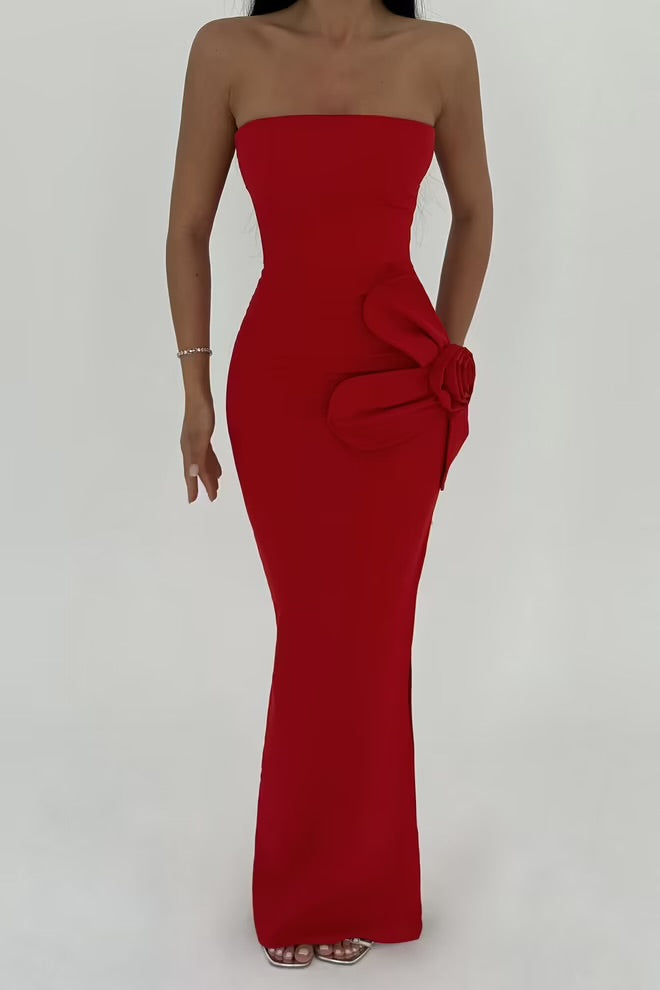 Rose Detail Strapless Dress