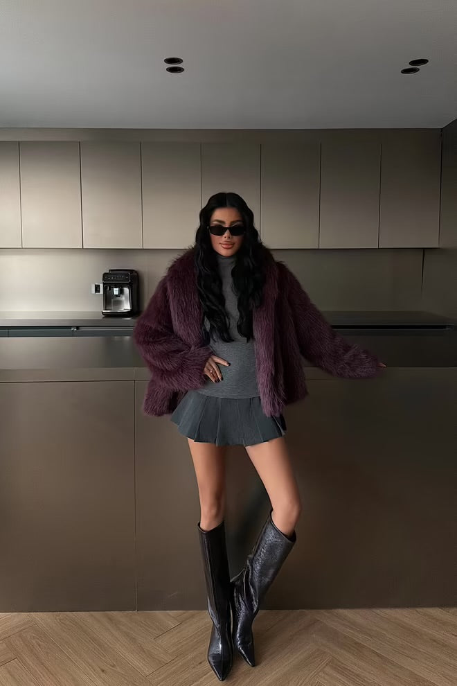 Fur jacket with an oversized fit and notched collar