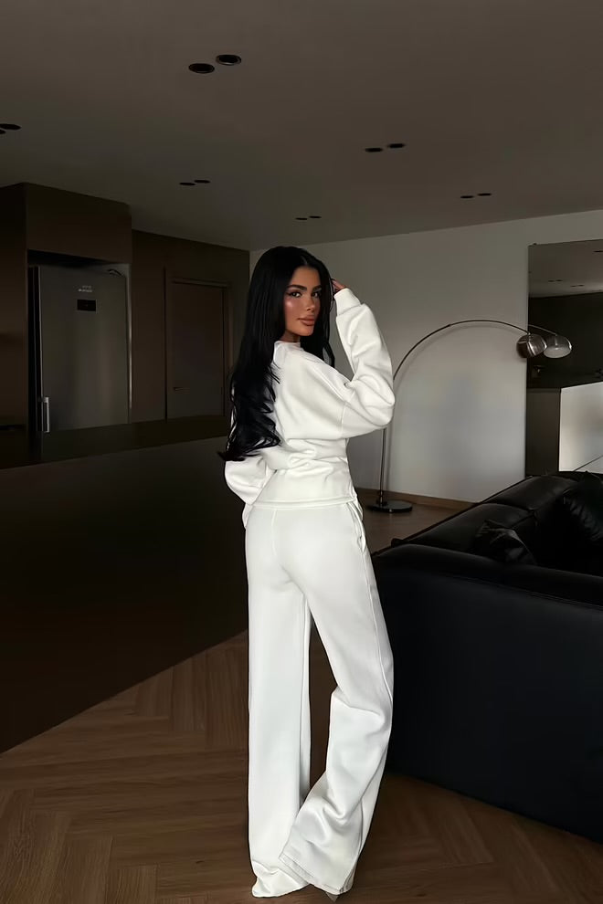 White Oversized Fit Tracksuit With Palazzo Legs