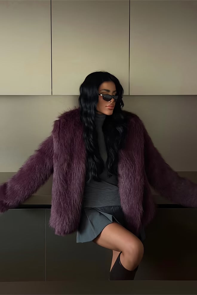 Fur jacket with an oversized fit and notched collar