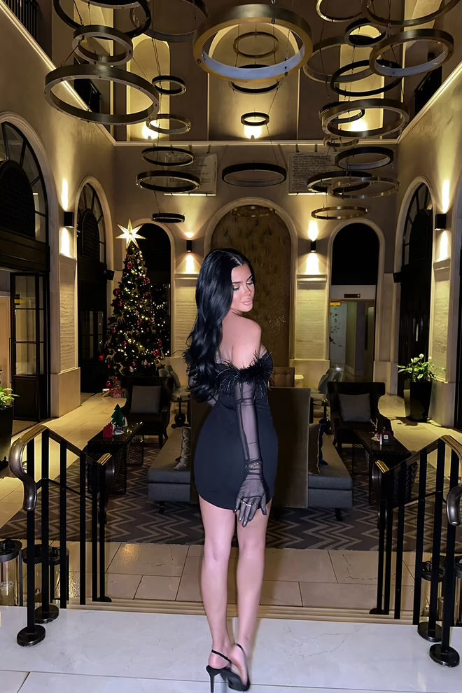 Black Strapless Sleeves Tulle Dress