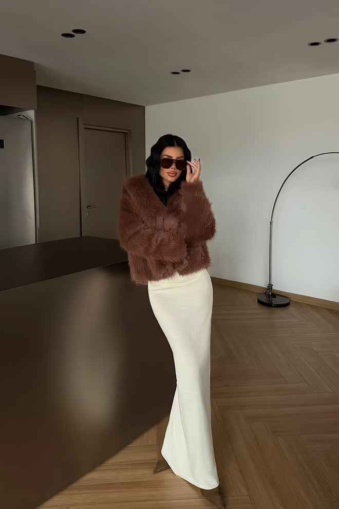 Fur jacket with an oversized fit and notched collar