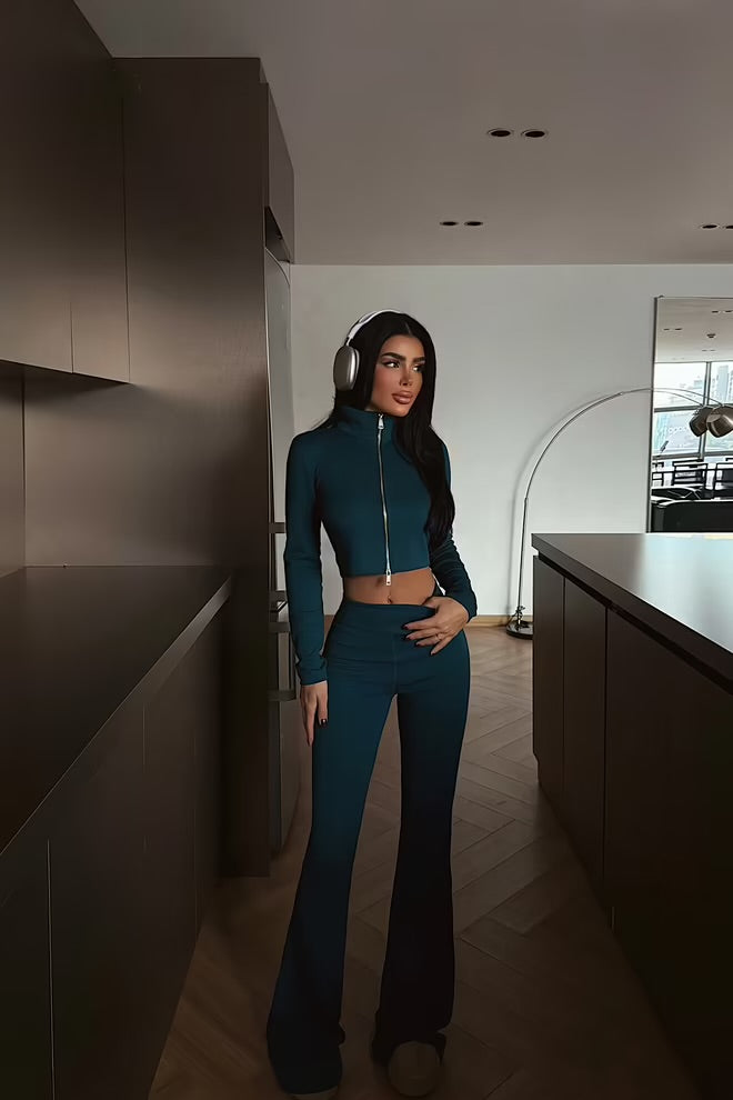 Slim Fit Zip Up Tracksuit With Flare Leg