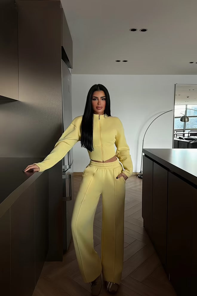 Tracksuit With Hooded Neck And Wide Leg Palazzo Pants