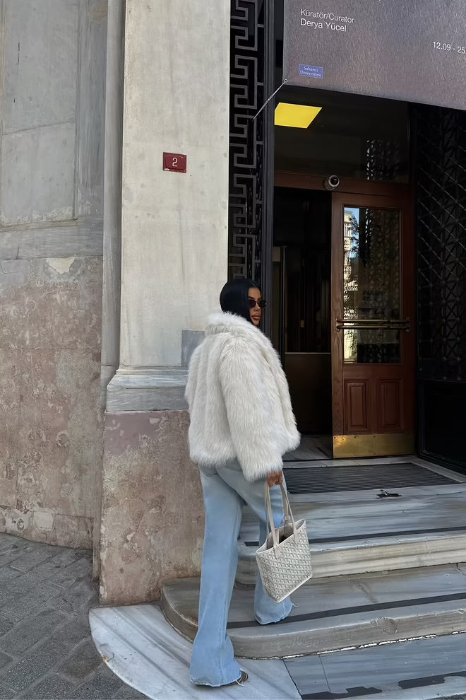 Fur jacket with an oversized fit and notched collar