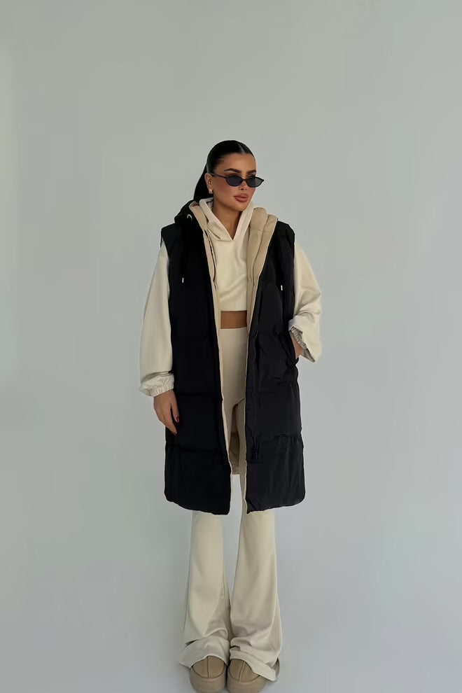 Oversized Fit Zip-Up Long Vest