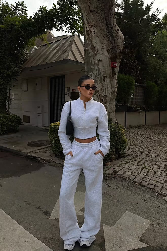 Tracksuit With Hooded Neck And Wide Leg Palazzo Pants