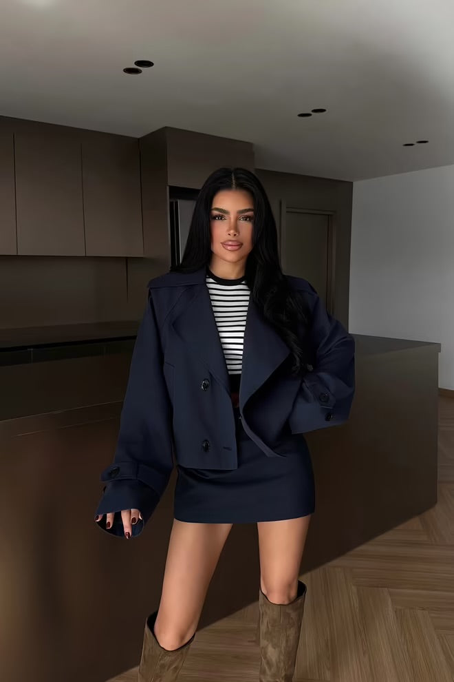 Double-Breasted Oversized Crop Coat