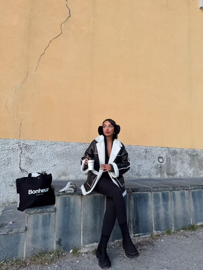 Cream Leather Fur Coat