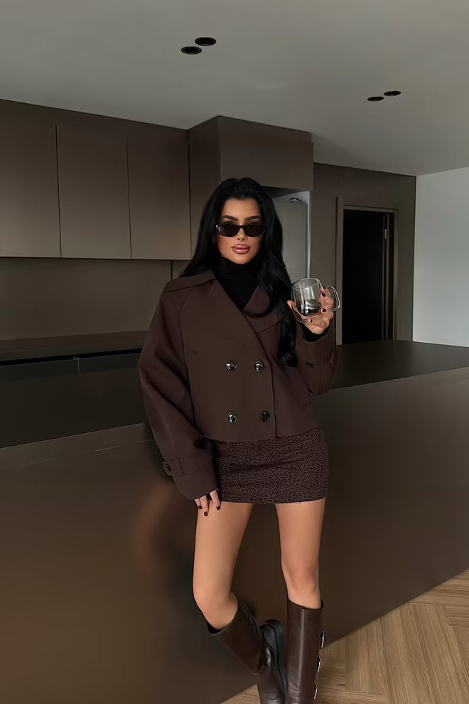 Double-Breasted Oversized Crop Coat