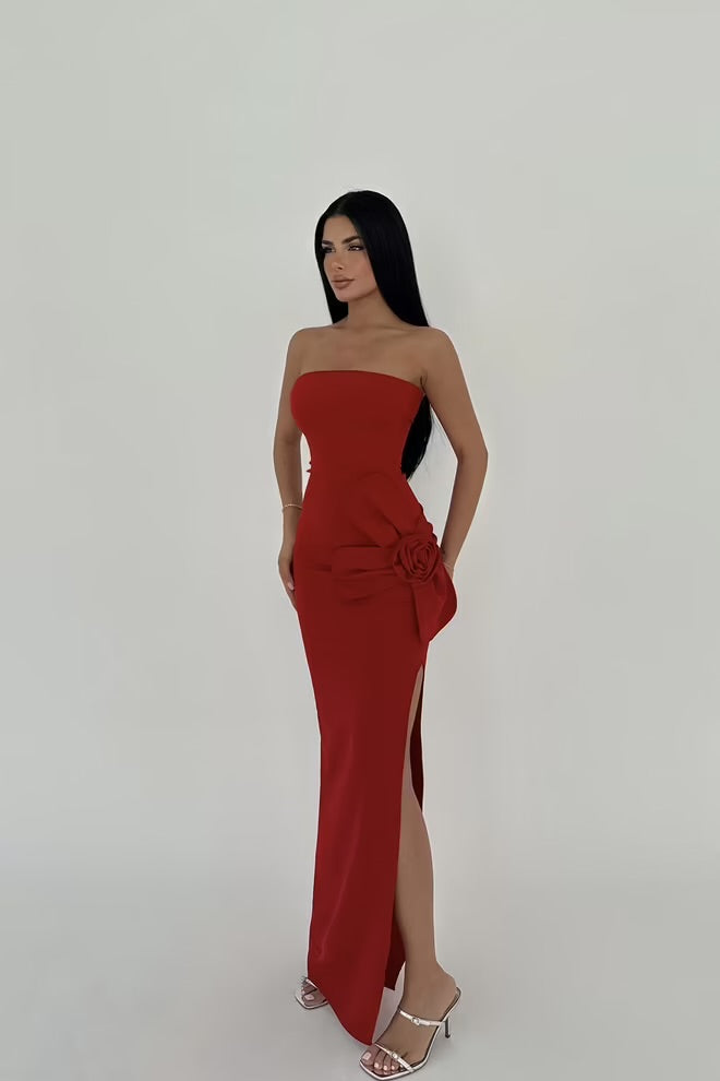 Rose Detail Strapless Dress