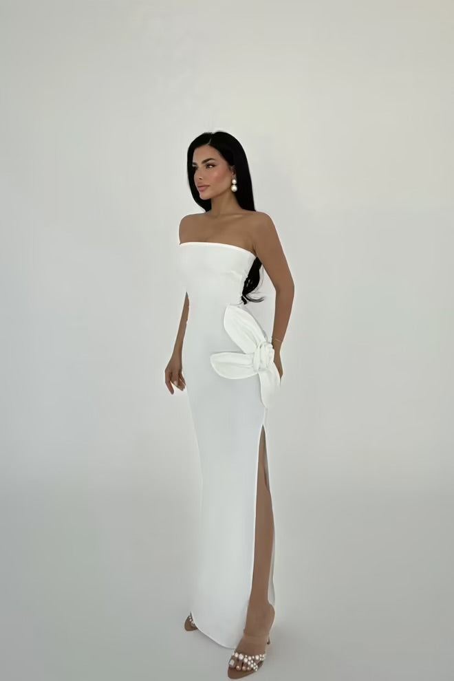 Rose Detail Strapless Dress