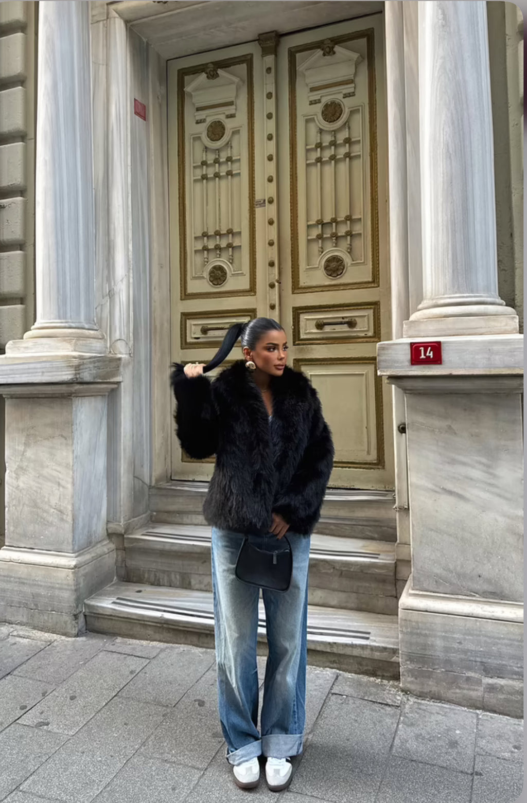 Fur jacket with an oversized fit and notched collar