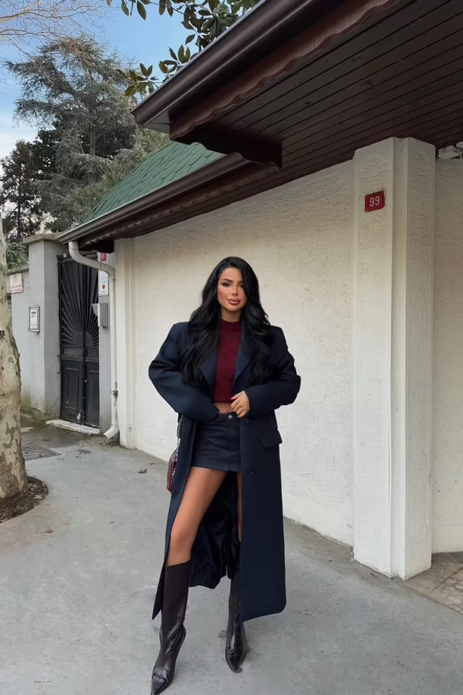 Front Buttoned Pocket Detail Coat