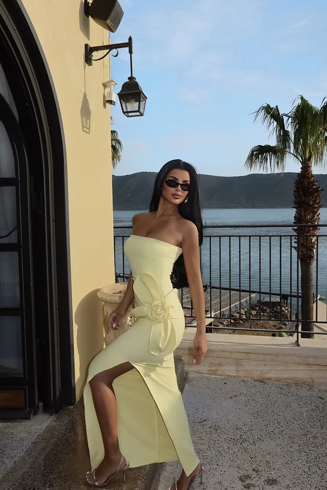 Rose Detail Strapless Dress