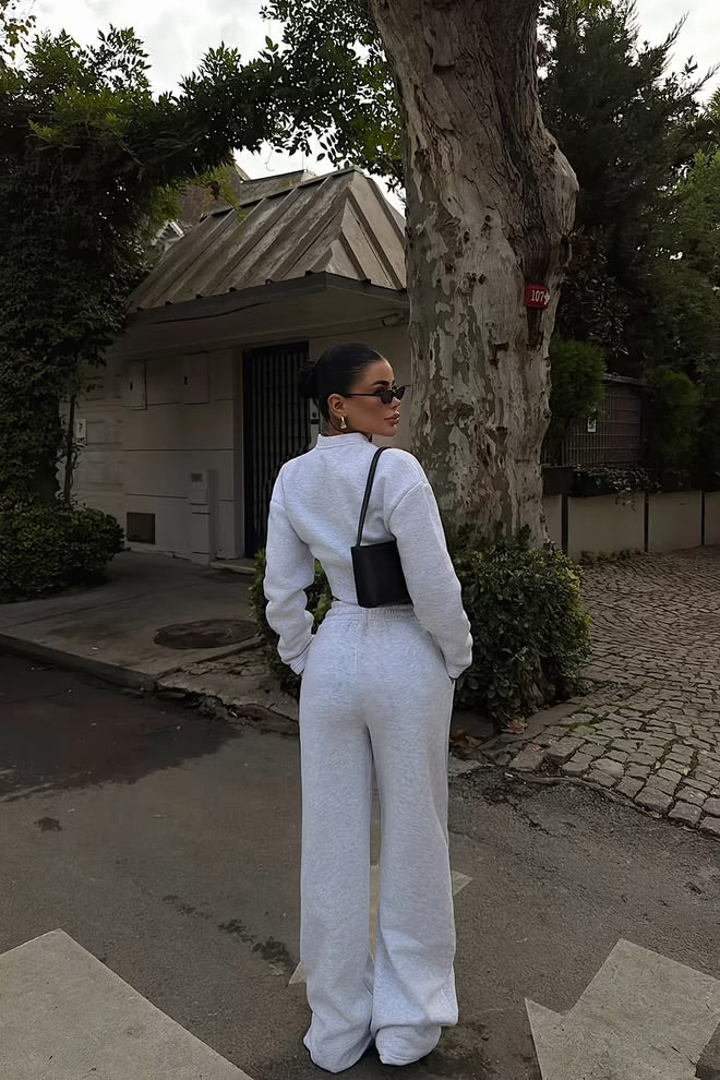 Tracksuit With Hooded Neck And Wide Leg Palazzo Pants