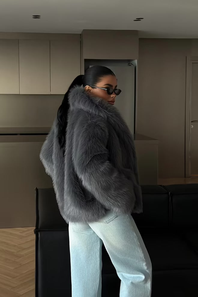 Grey Fur Oversized Fit Jacket