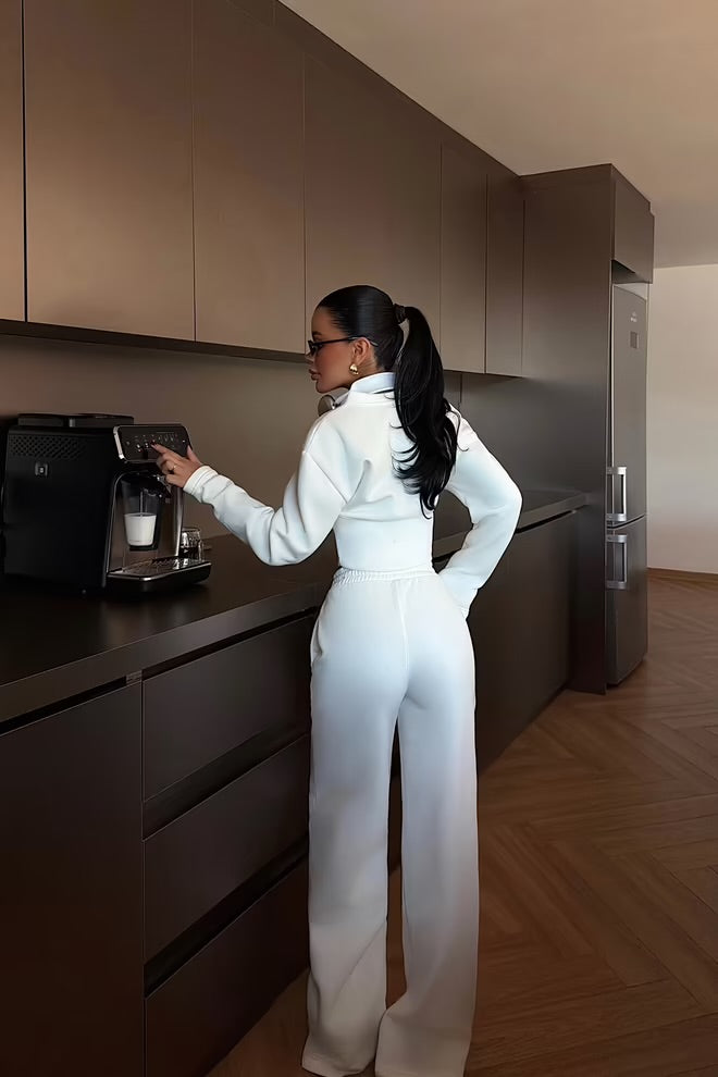 Tracksuit With Hooded Neck And Wide Leg Palazzo Pants