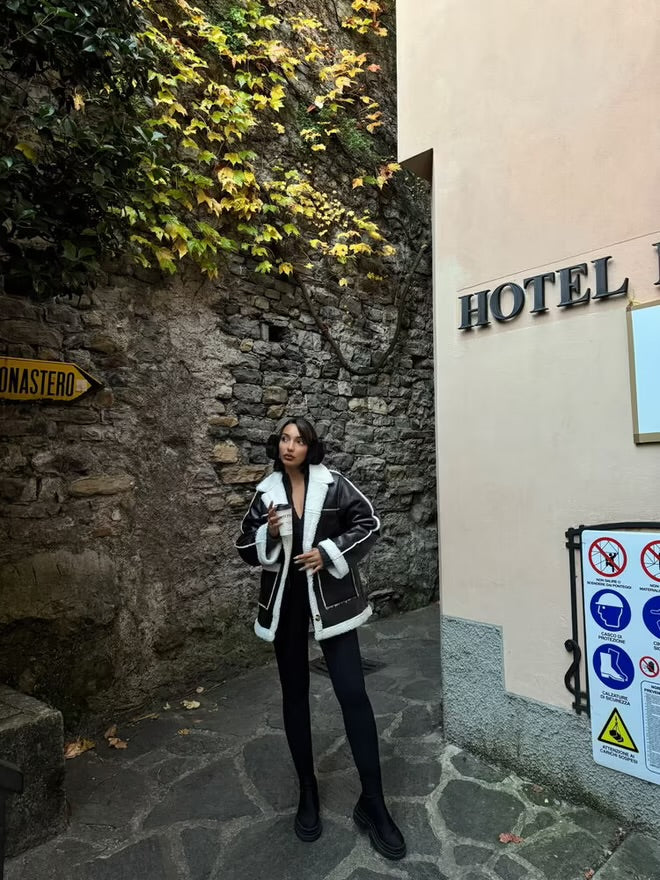 Cream Leather Fur Coat