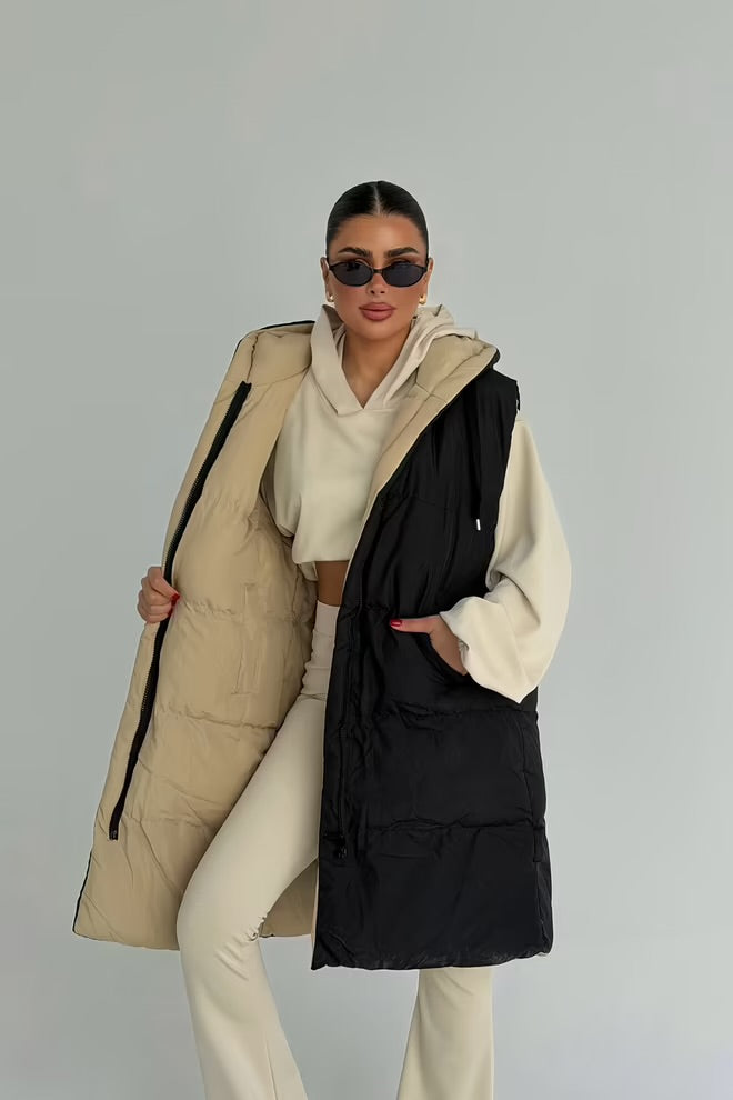 Oversized Fit Zip-Up Long Vest