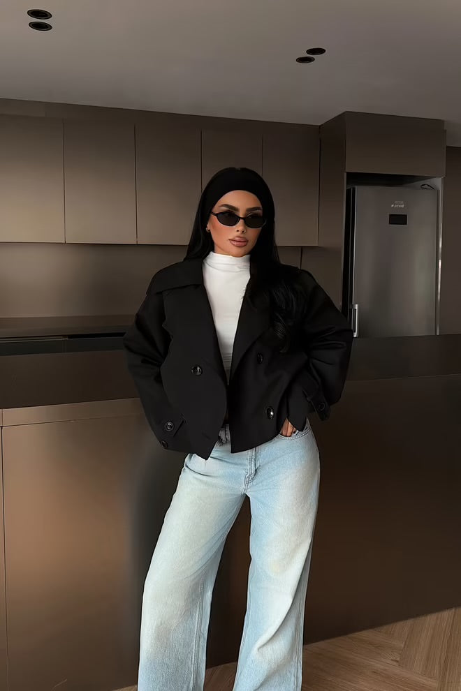 Double-Breasted Oversized Crop Coat