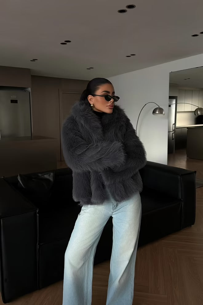 Grey Fur Oversized Fit Jacket
