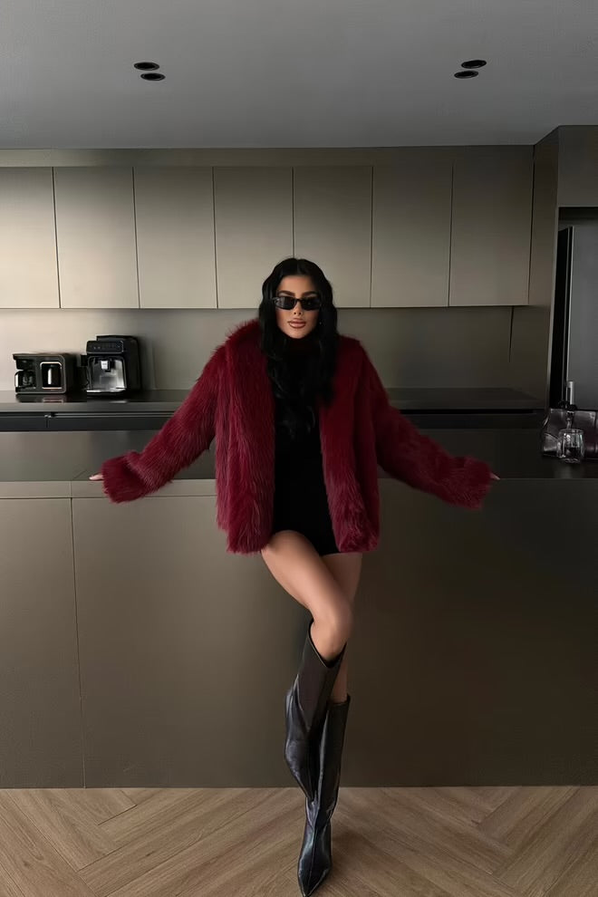 Fur jacket with an oversized fit and notched collar