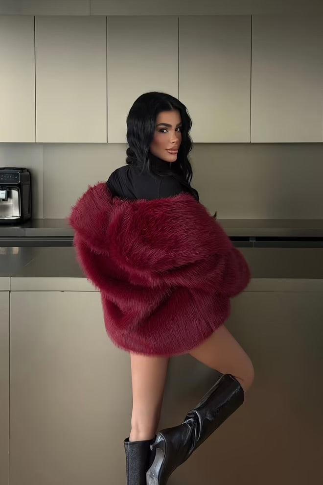 Fur jacket with an oversized fit and notched collar