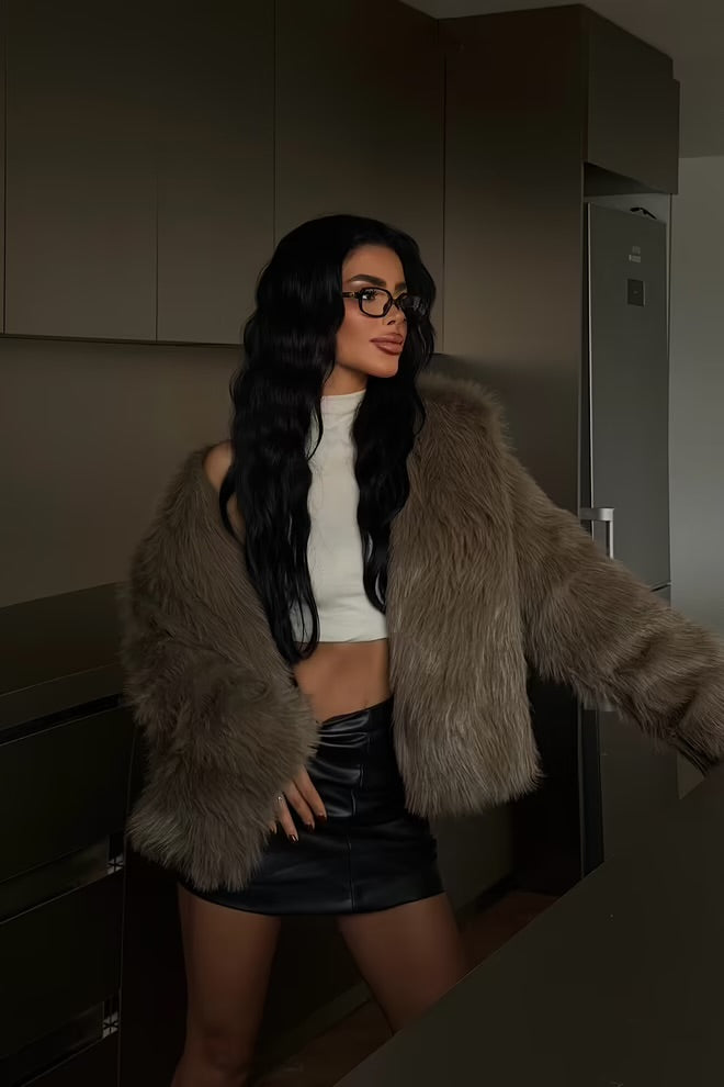 Fur jacket with an oversized fit and notched collar