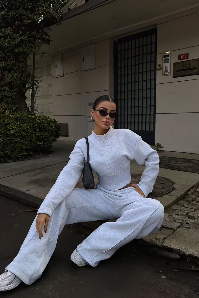 Tracksuit With Hooded Neck And Wide Leg Palazzo Pants