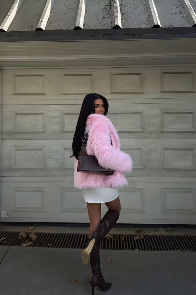 Fur jacket with an oversized fit and notched collar