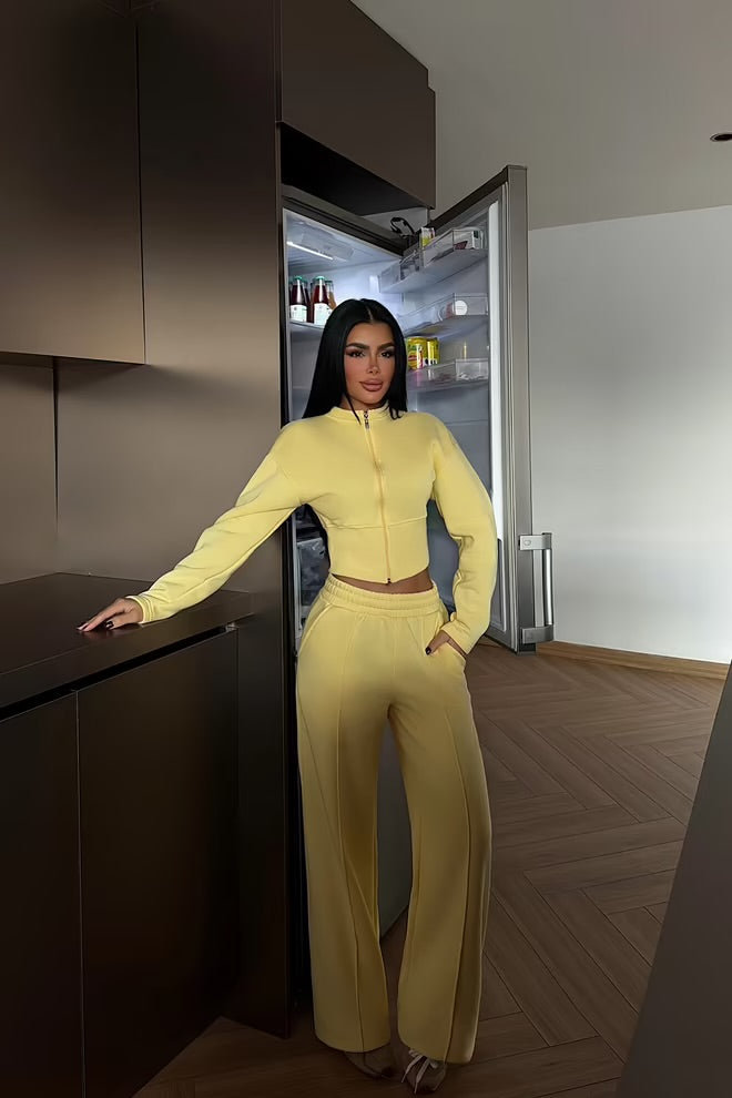 Tracksuit With Hooded Neck And Wide Leg Palazzo Pants