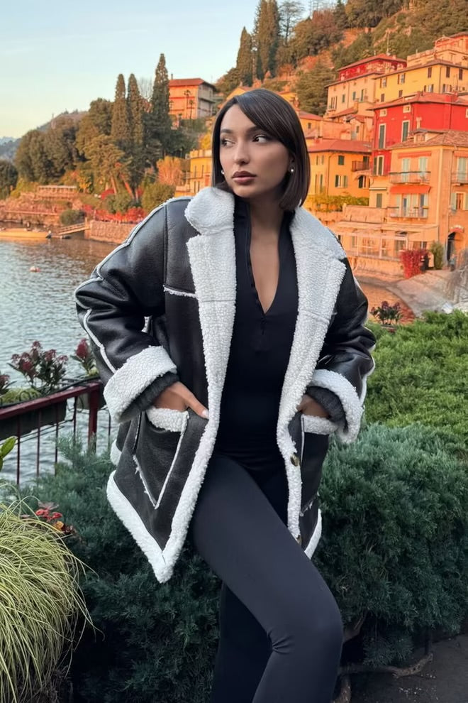 Cream Leather Fur Coat