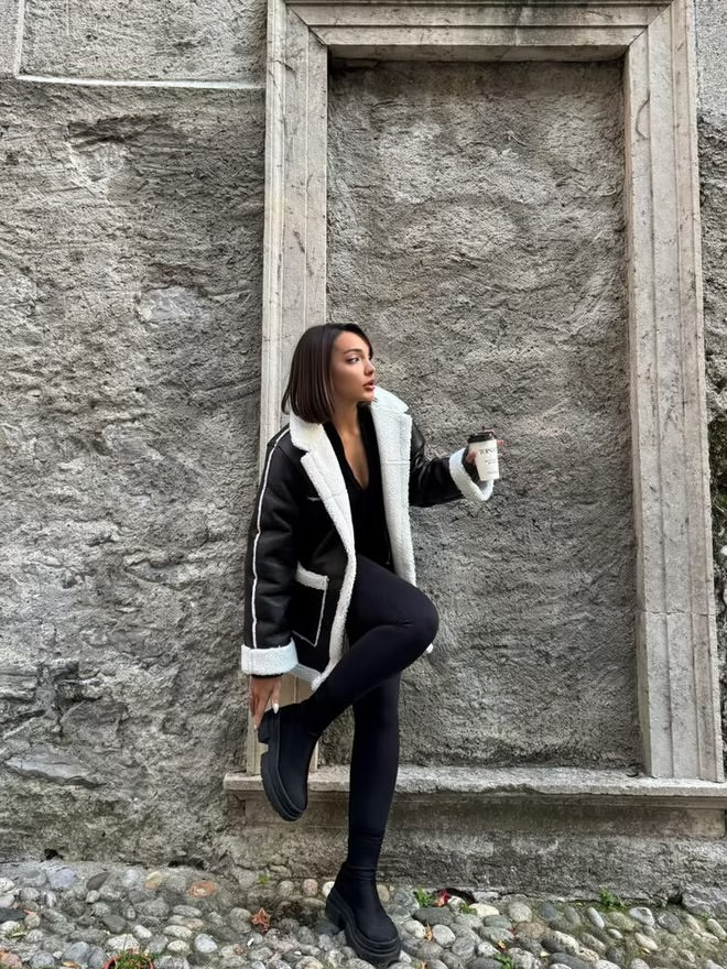 Cream Leather Fur Coat