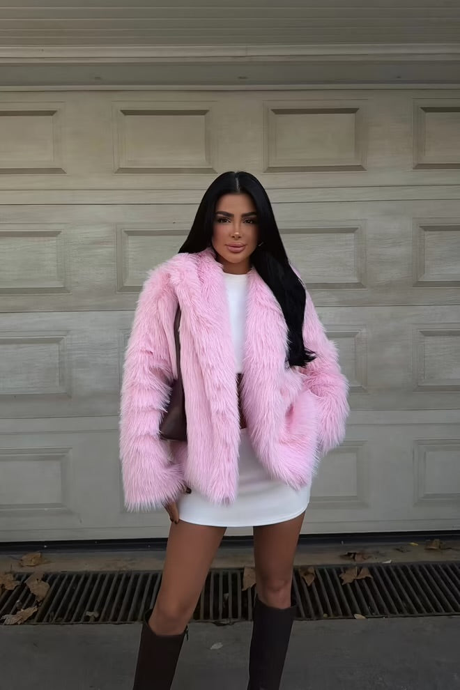 Fur jacket with an oversized fit and notched collar