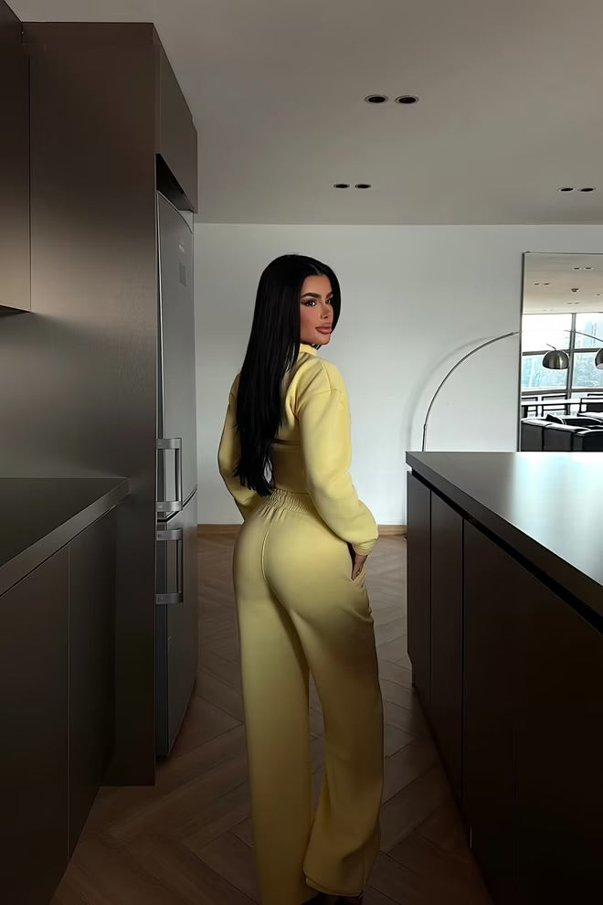 Tracksuit With Hooded Neck And Wide Leg Palazzo Pants