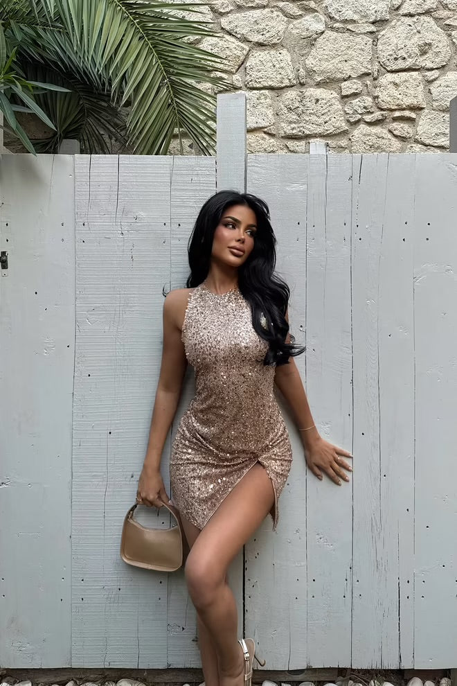 Claret Bodycon Mini Dress With Sequins