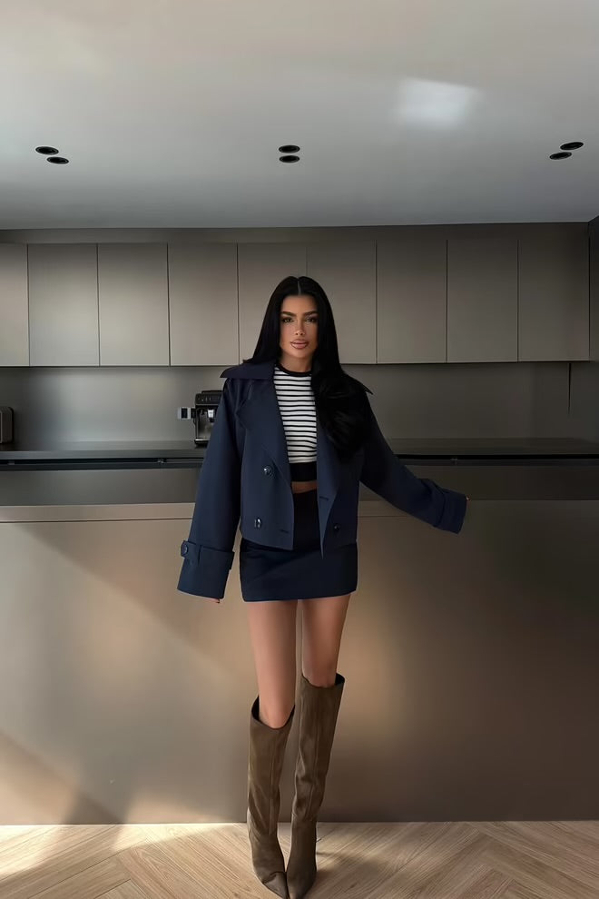 Double-Breasted Oversized Crop Coat