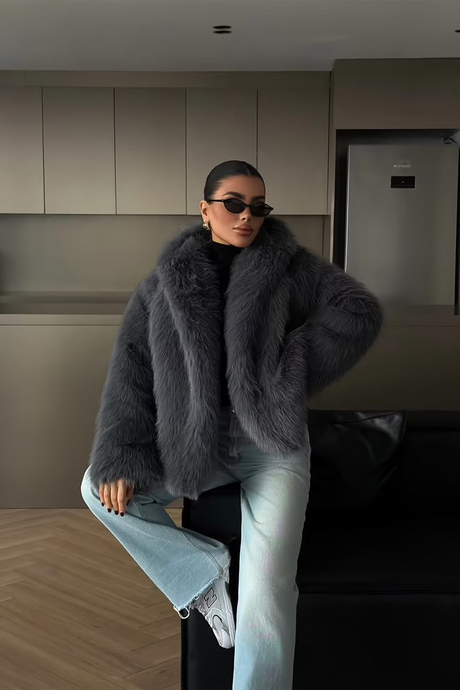 Grey Fur Oversized Fit Jacket