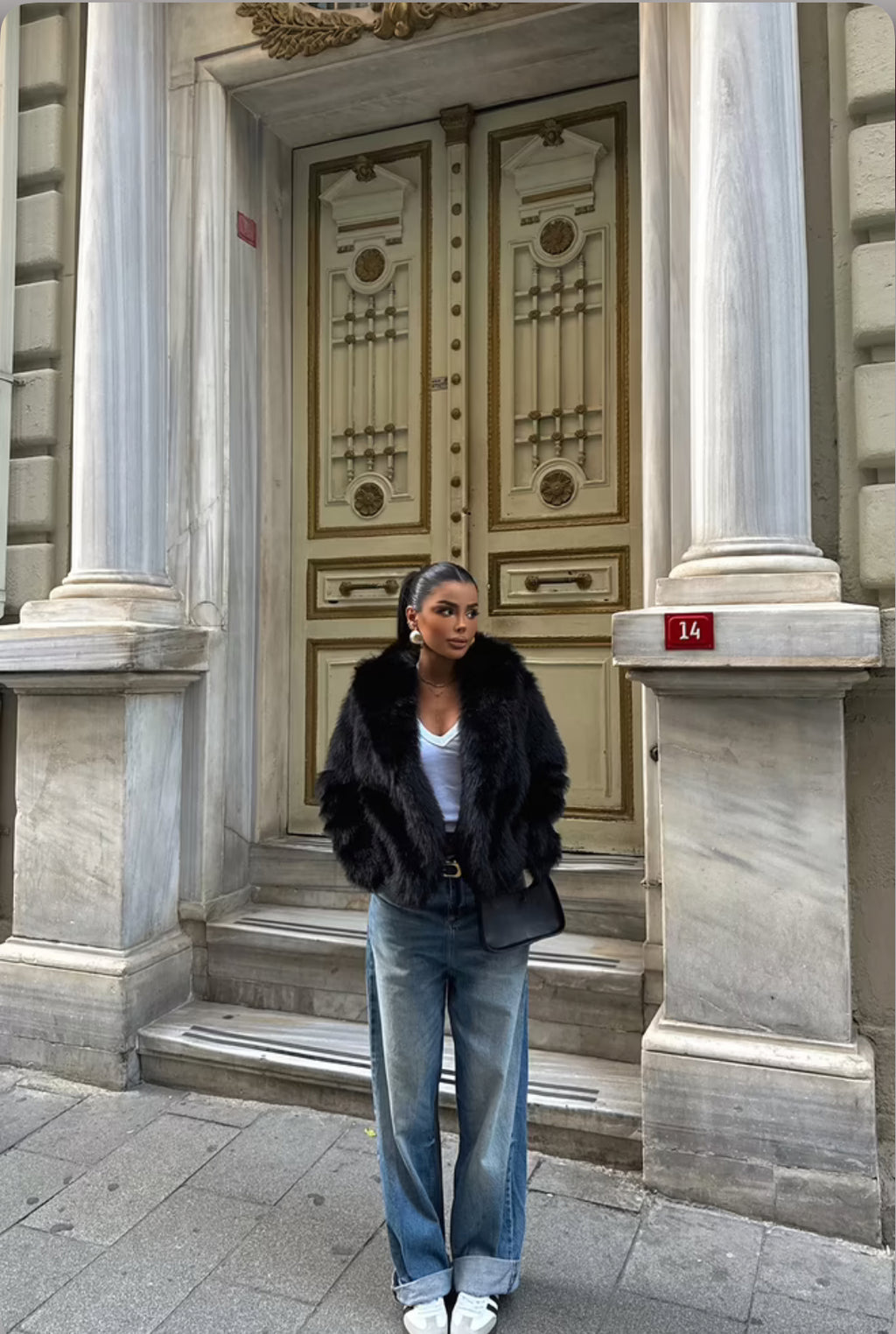 Fur jacket with an oversized fit and notched collar