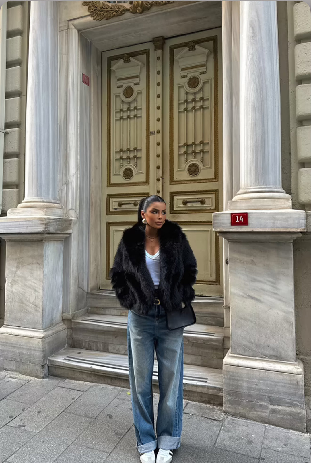 Fur jacket with an oversized fit and notched collar