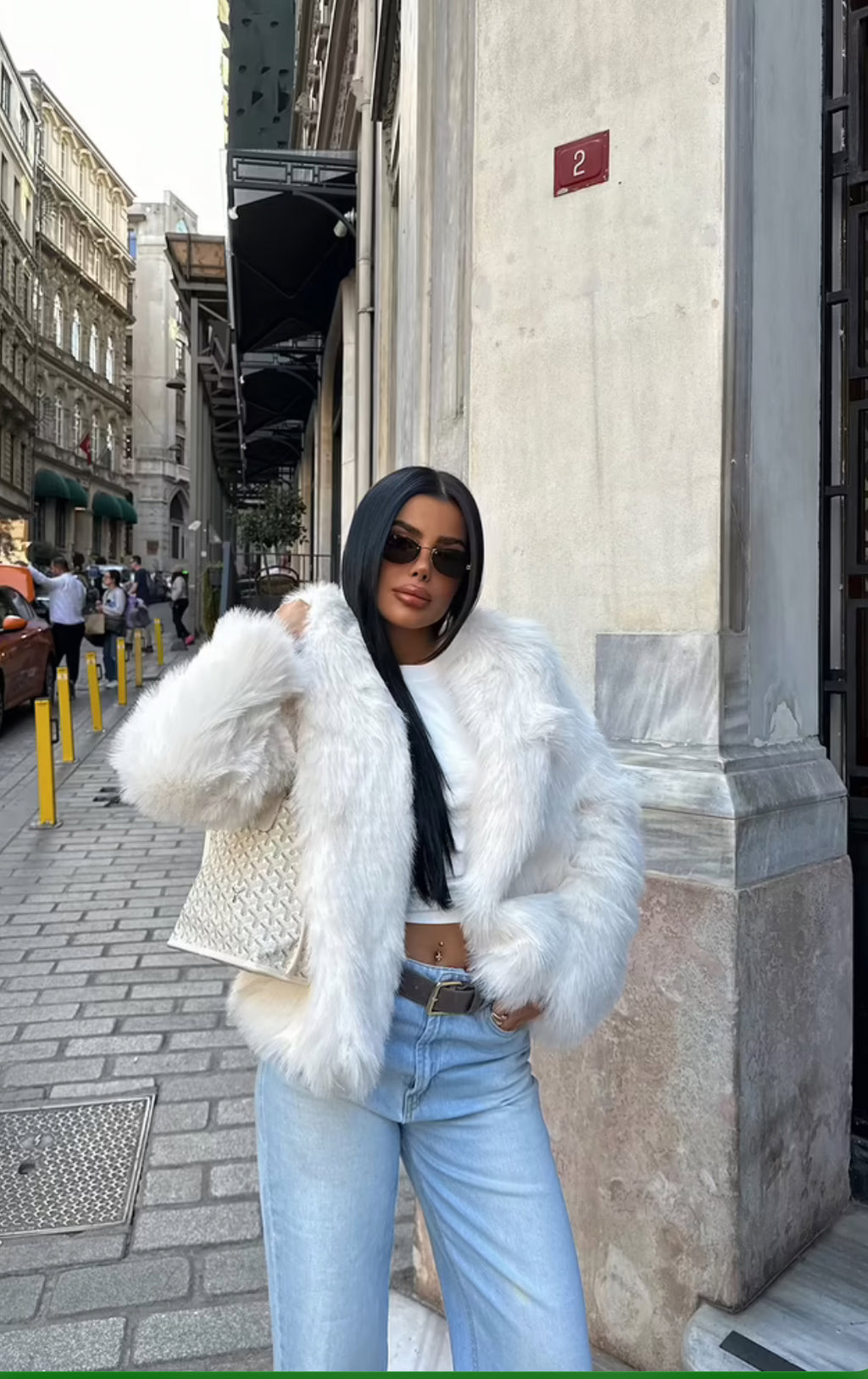 Fur jacket with an oversized fit and notched collar