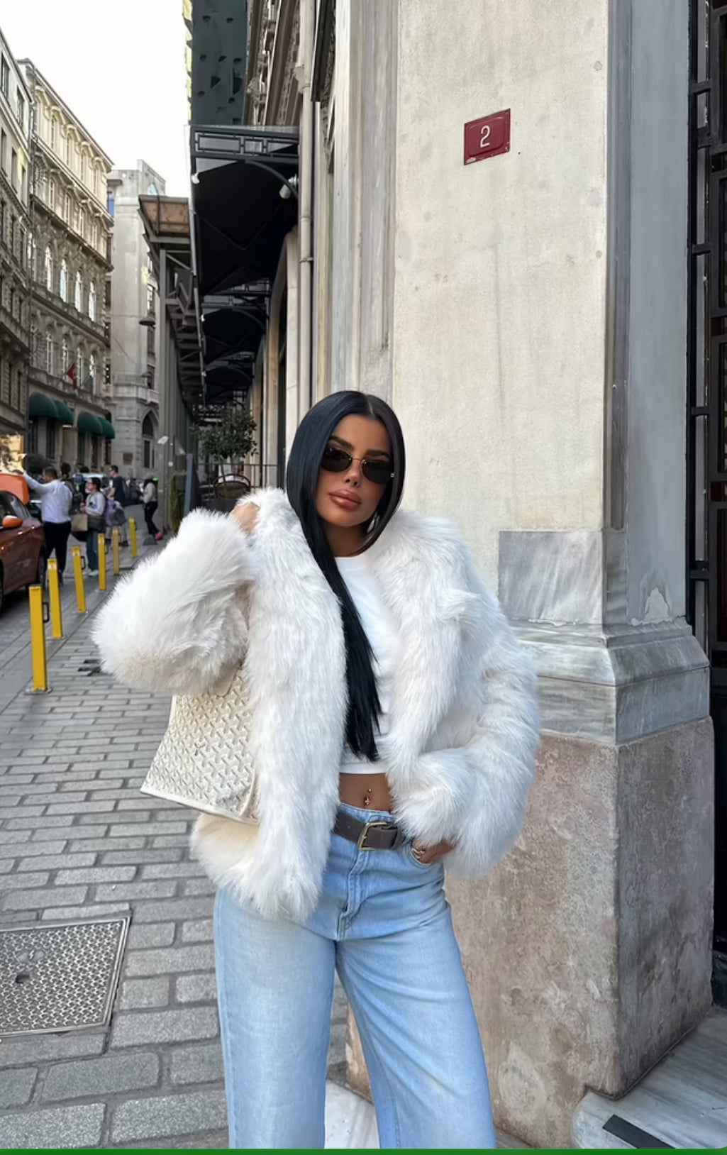 Fur jacket with an oversized fit and notched collar